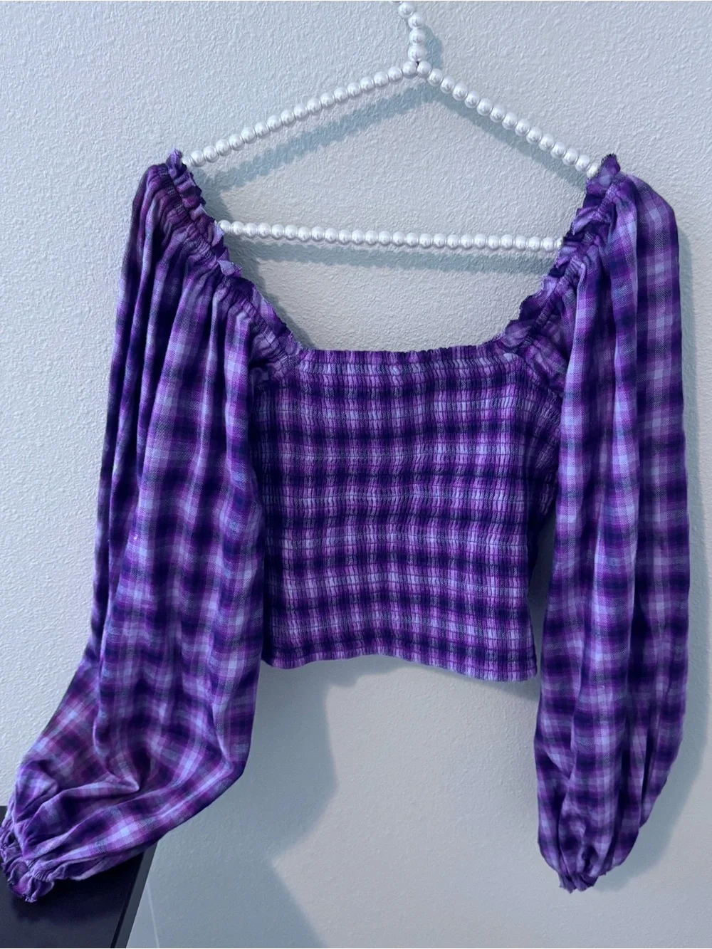 Free People Purple Plaid Off-Shoulder Peasant Blouse